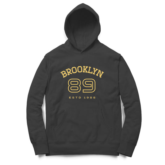 Front View of Brooklyn 89 Hoodie for men – sport graphic hoodie Black variant