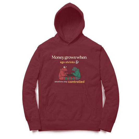 Artisianaura Money Grows When Ego Shrinks Hoodie Front View - Maroon