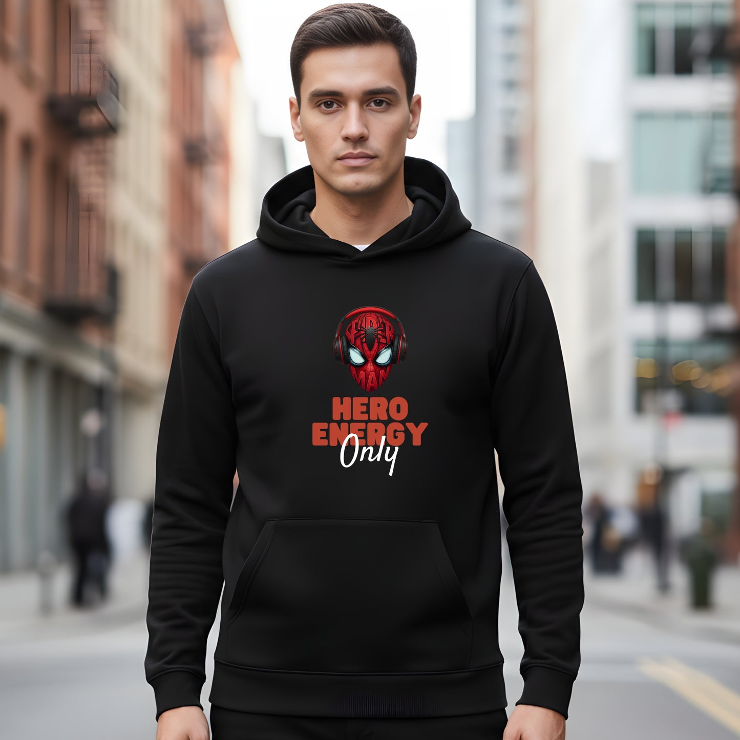 Artisianaura Hero Energy Only Men’s Hoodie Front View - Black