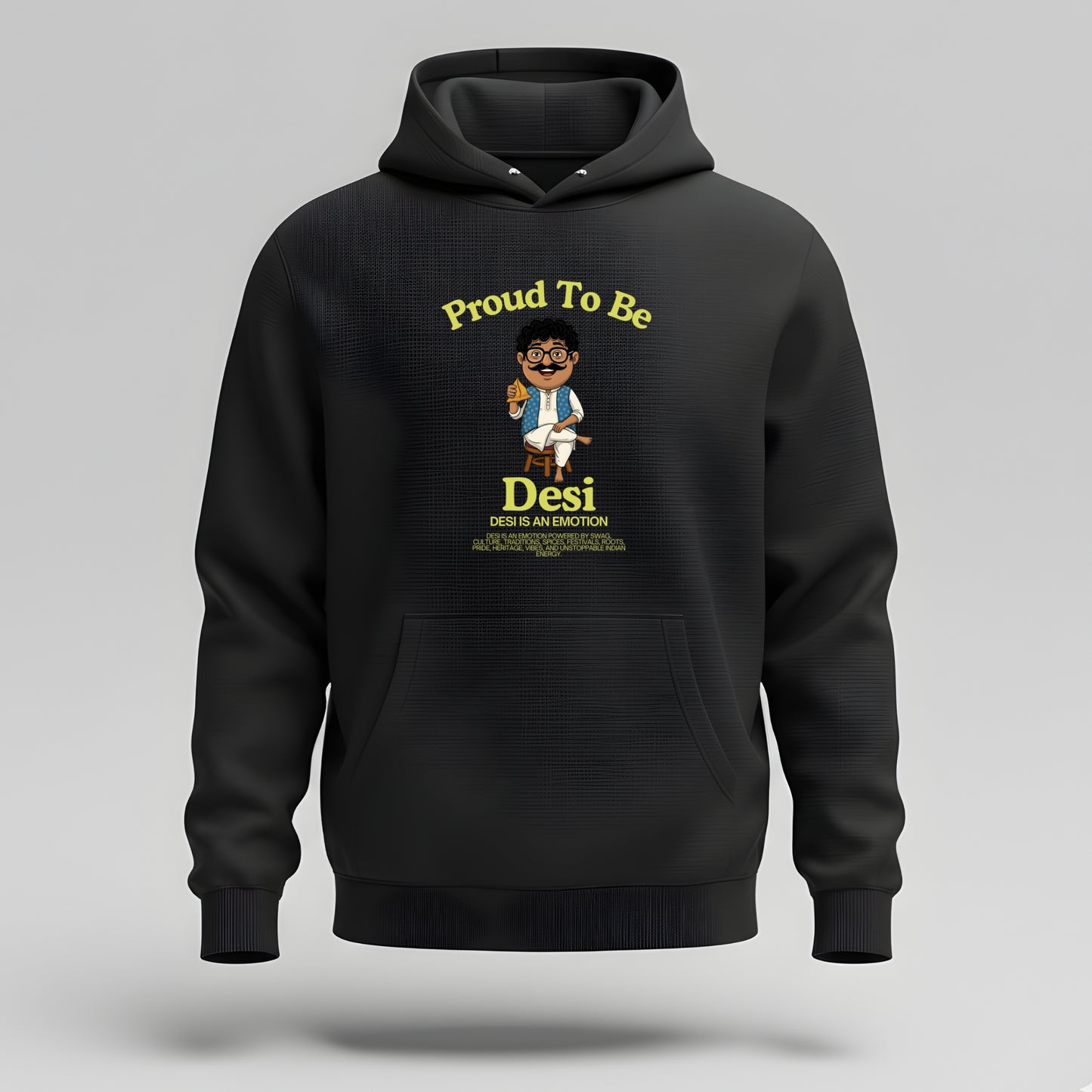 Artisianaura Proud To Be Desi Men’s Hoodie Front View - Black