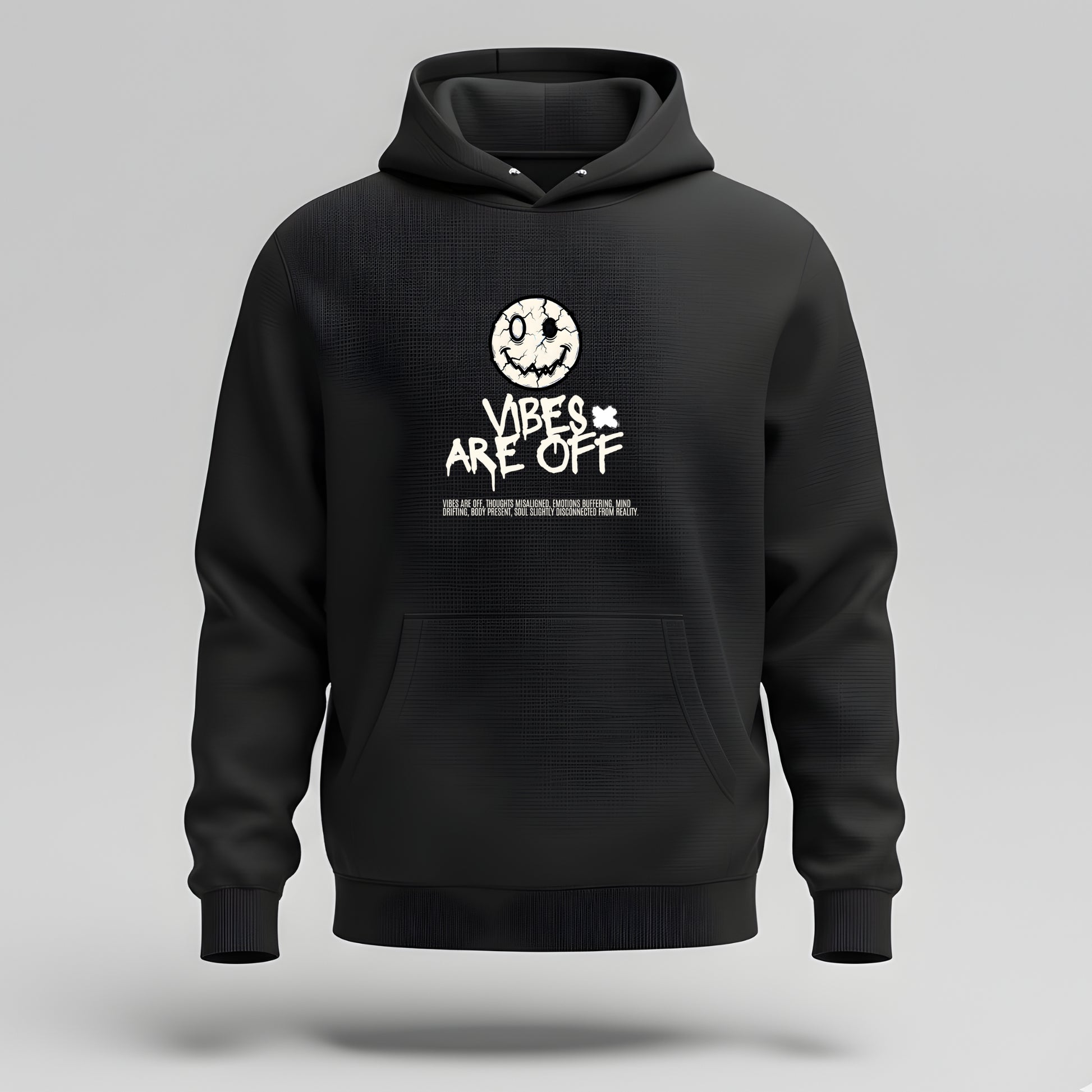 Artisianaura Vibes Are Off Men’s Hoodie Front View - Black