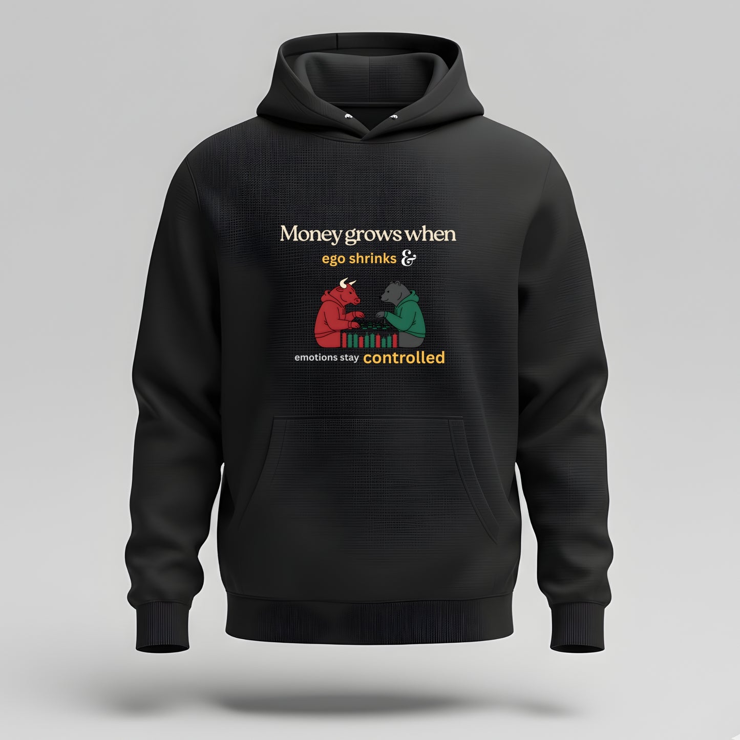 Artisianaura Money Grows When Ego Shrinks Hoodie Front View - Black