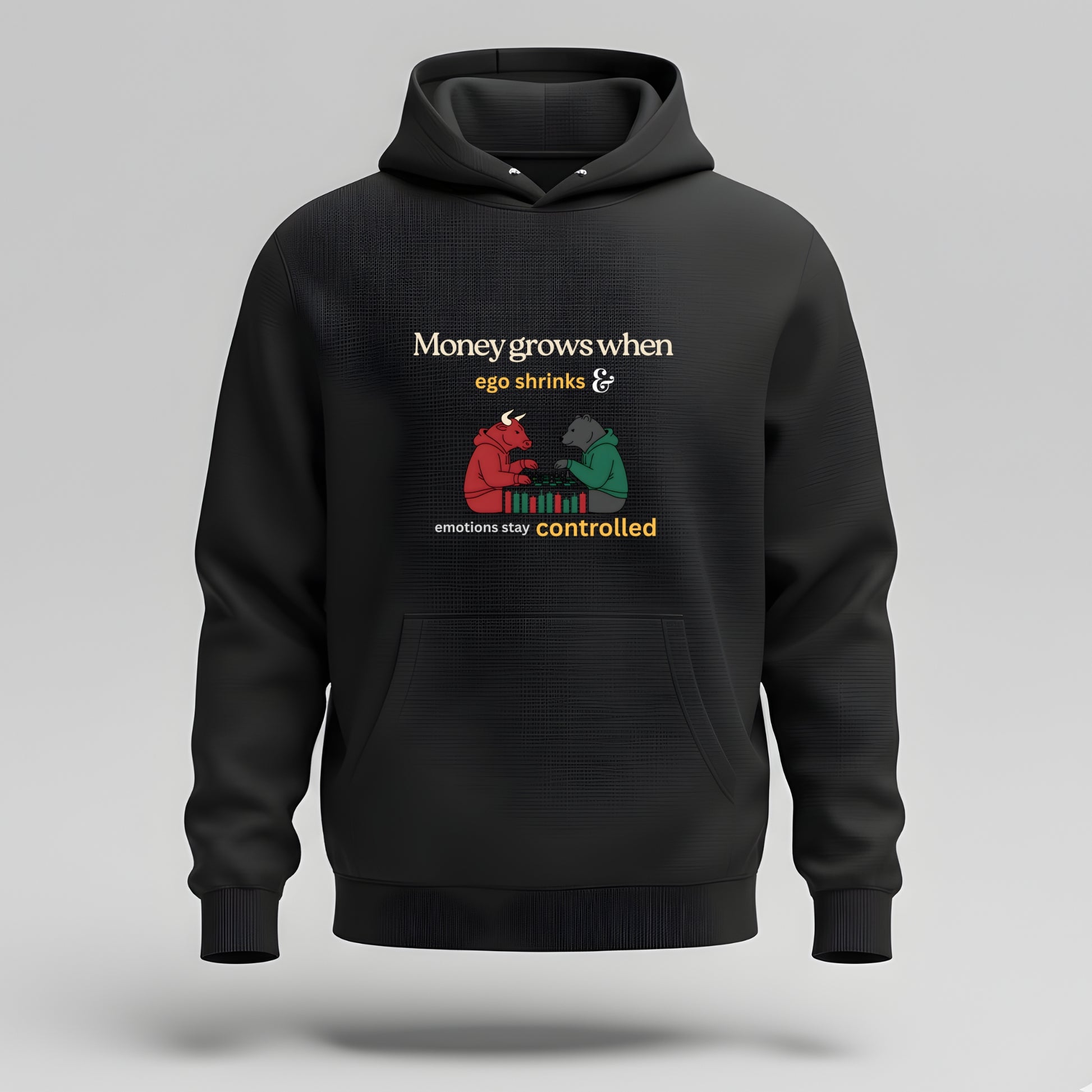 Artisianaura Money Grows When Ego Shrinks Hoodie Front View - Black