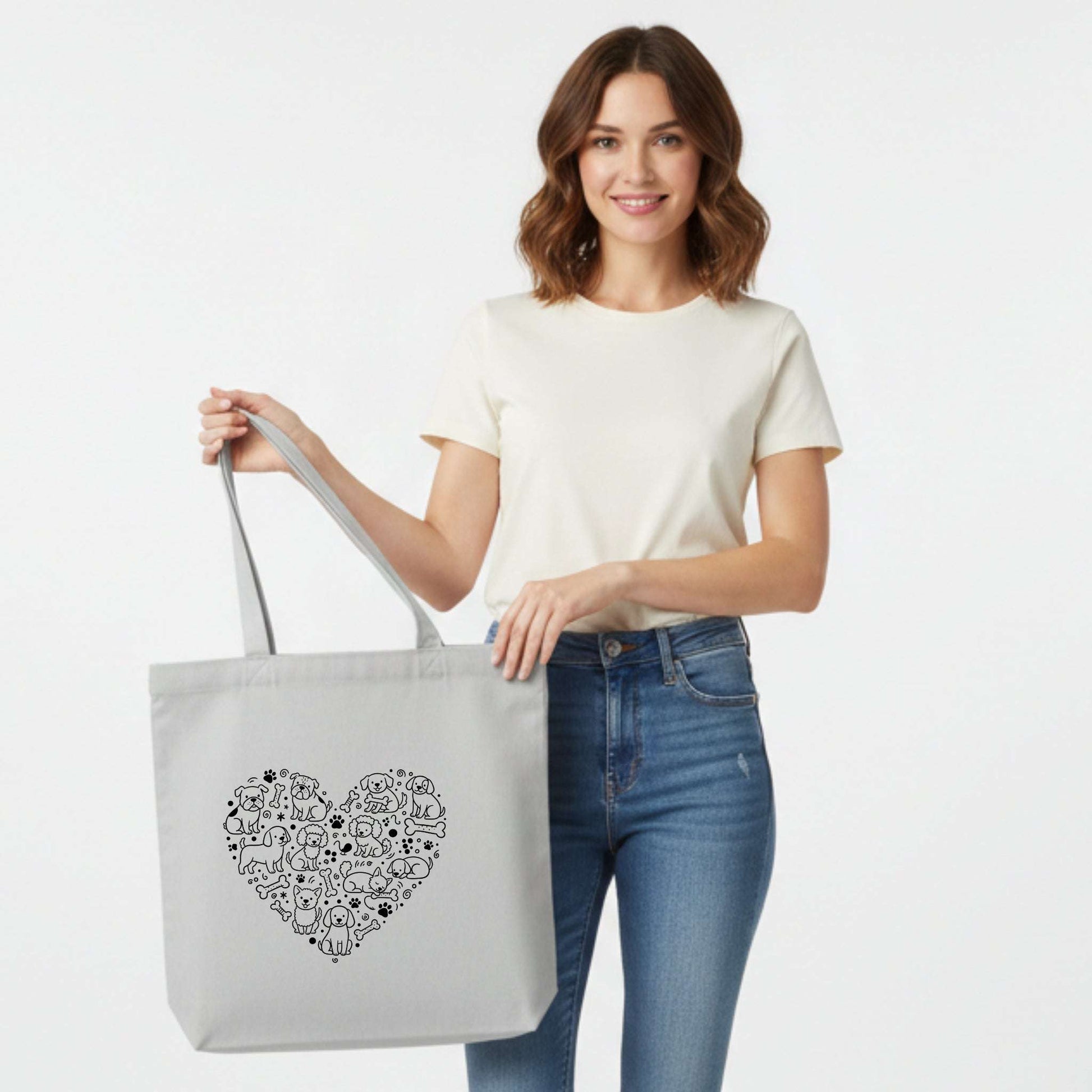 Dog Doodle Heart Tote Bag