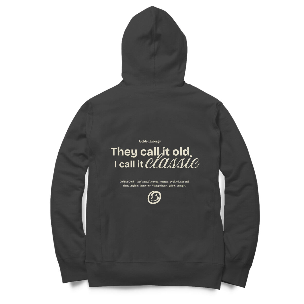 Back View of Old But Gold Oversized Hoodie for men – Black variant premium streetwear hoodie