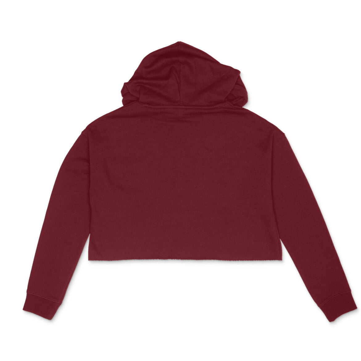 Women’s cropped hoodie with No Talkie Before Coffee text graphic – back view Maroon variant