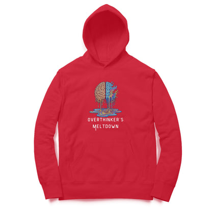 Front View of Overthinkers Meltdown Hoodie – melting brain graphic hoodie Red variant
