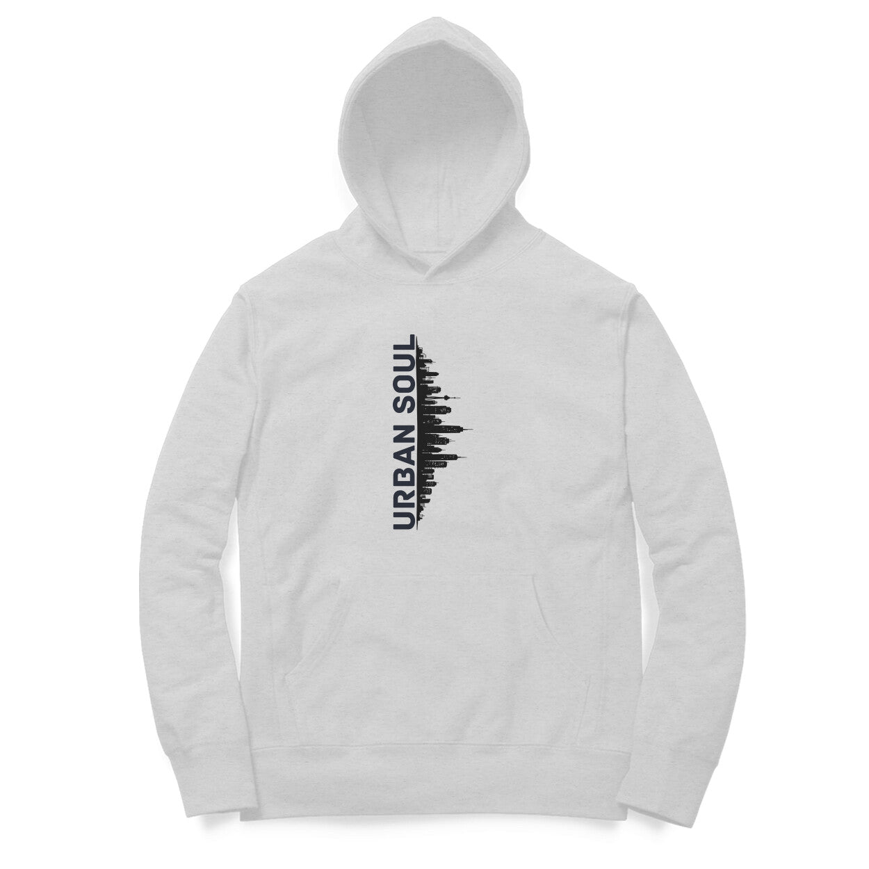 Front View of Urban Soul Cityscape Hoodie for men – cityscape graphic streetwear hoodie Melange Grey variant