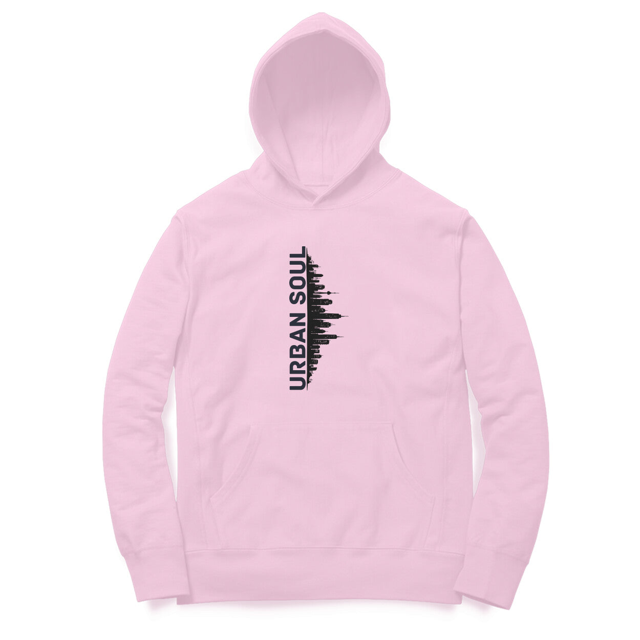 Front View of Urban Soul Cityscape Hoodie for men – cityscape graphic streetwear hoodie Light Pink variant