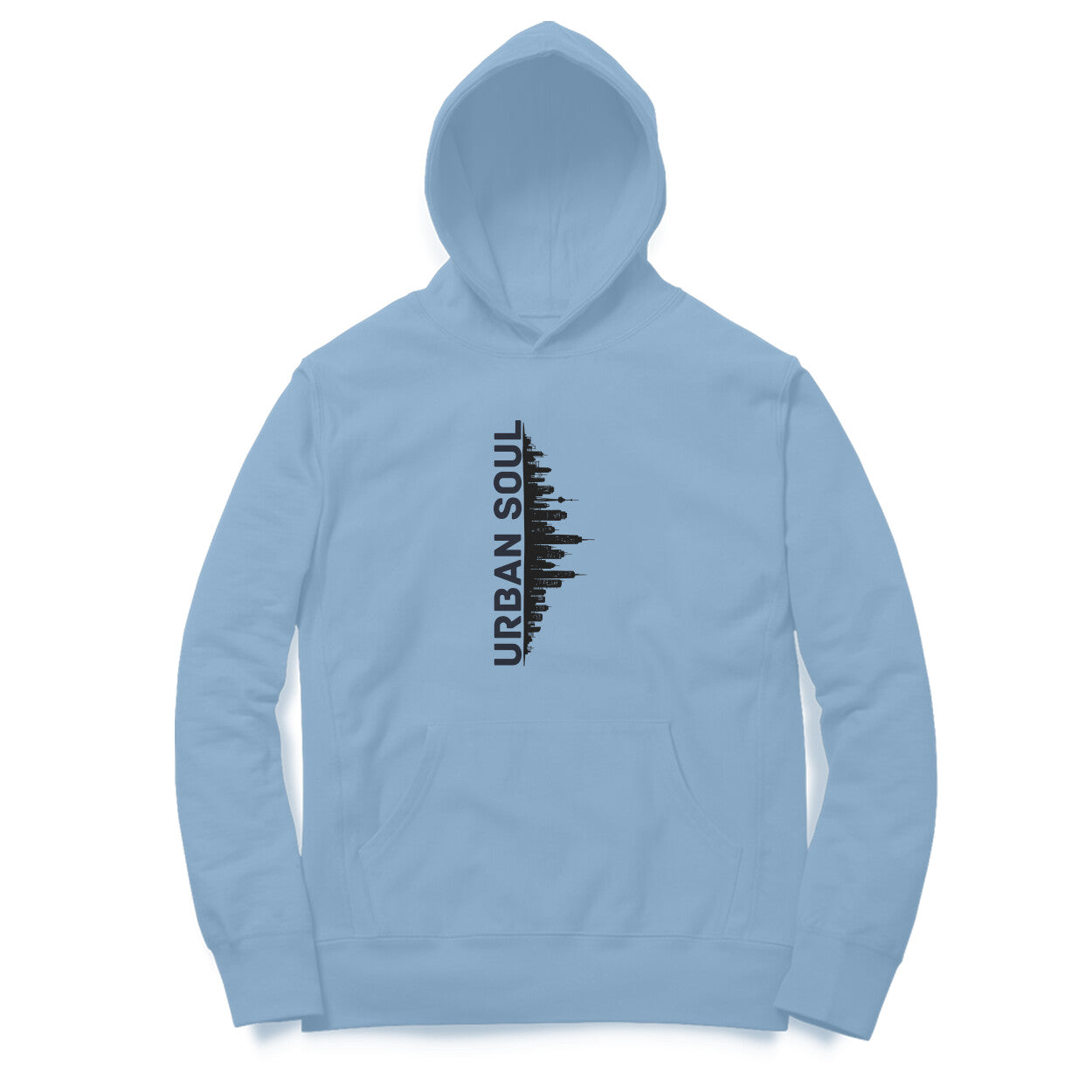 Front View of Urban Soul Cityscape Hoodie for men – cityscape graphic streetwear hoodie Baby Blue variant