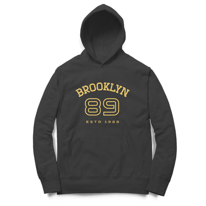 Front View of Brooklyn 89 Hoodie for men – sport graphic hoodie Black variant