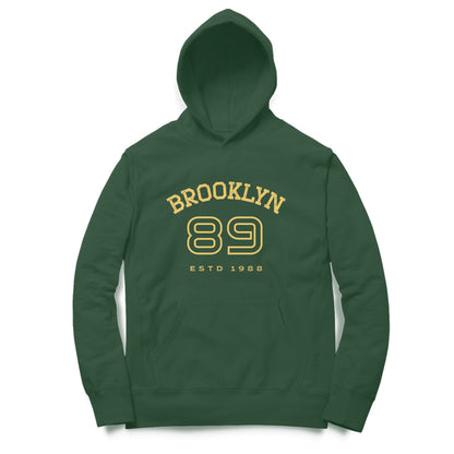 Front View of Brooklyn 89 Hoodie for men – sport graphic hoodie Olive Green variant