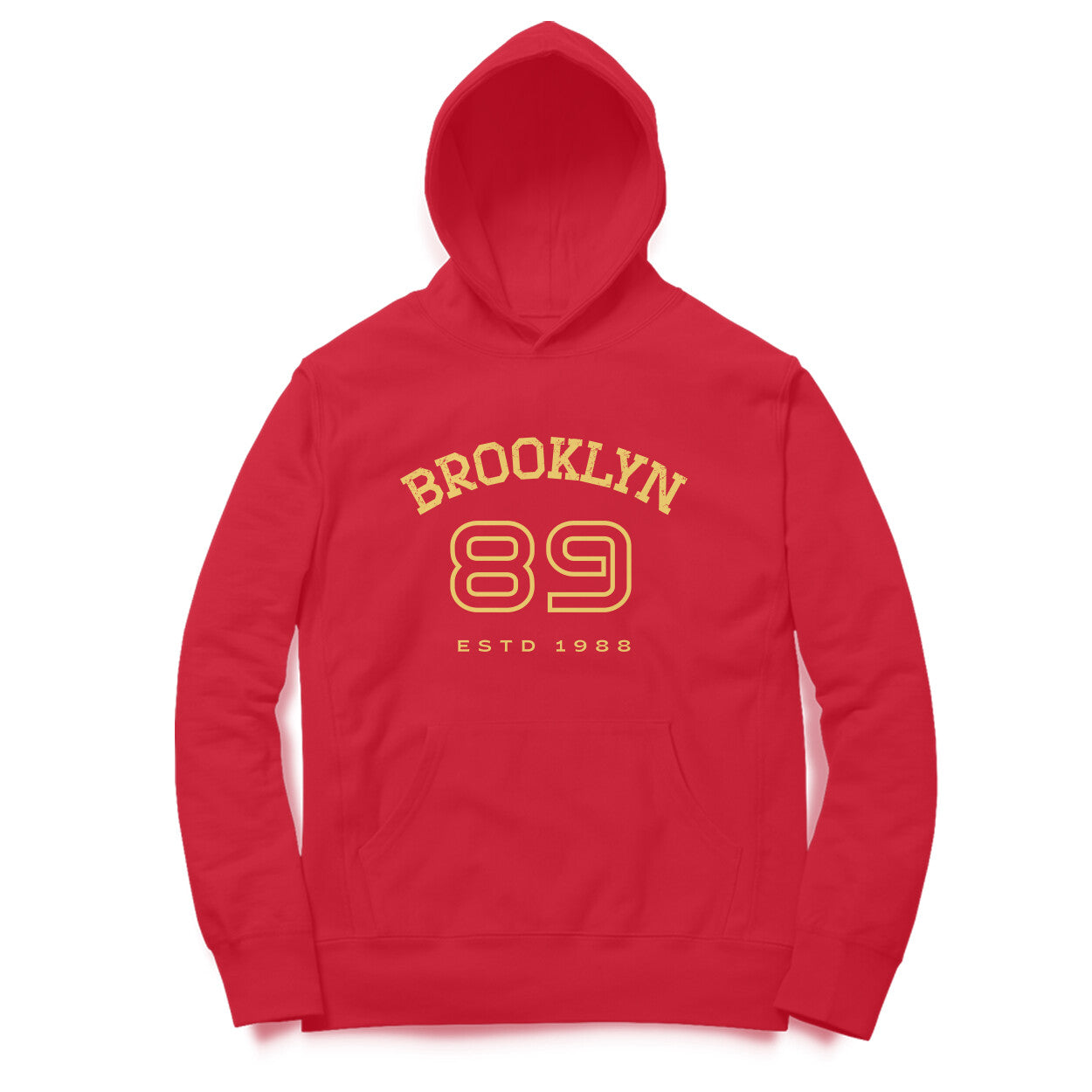 Front View of Brooklyn 89 Hoodie for men – sport graphic hoodie Red variant