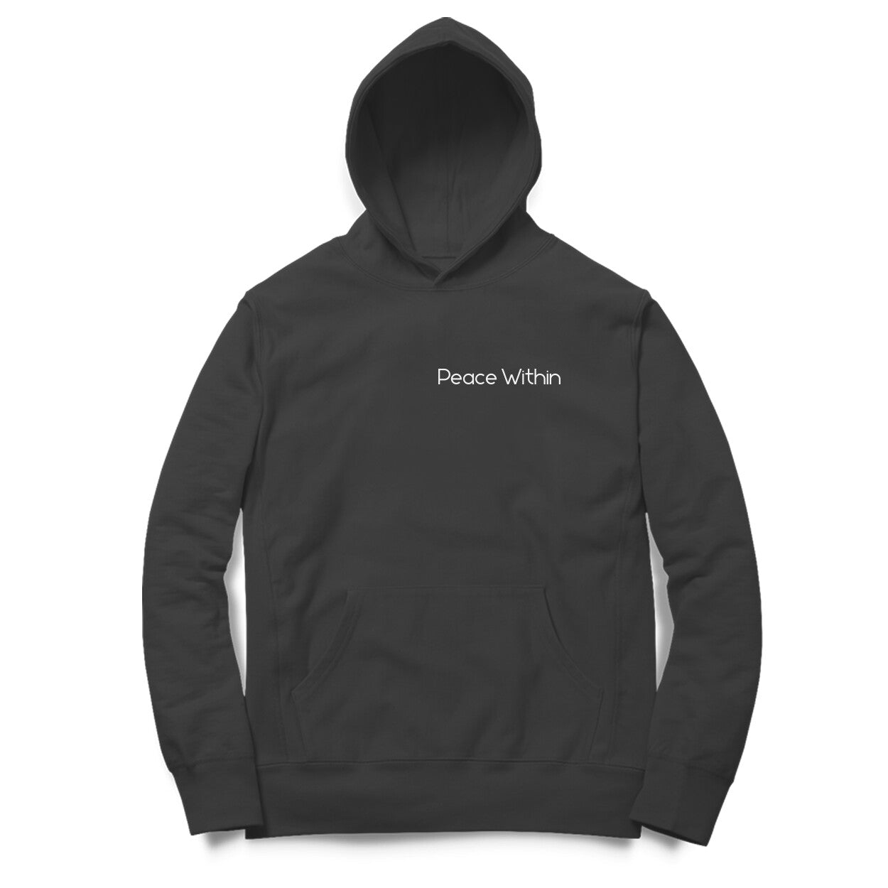 Front View Black Peace Within Hoodie – calm design men’s hoodie