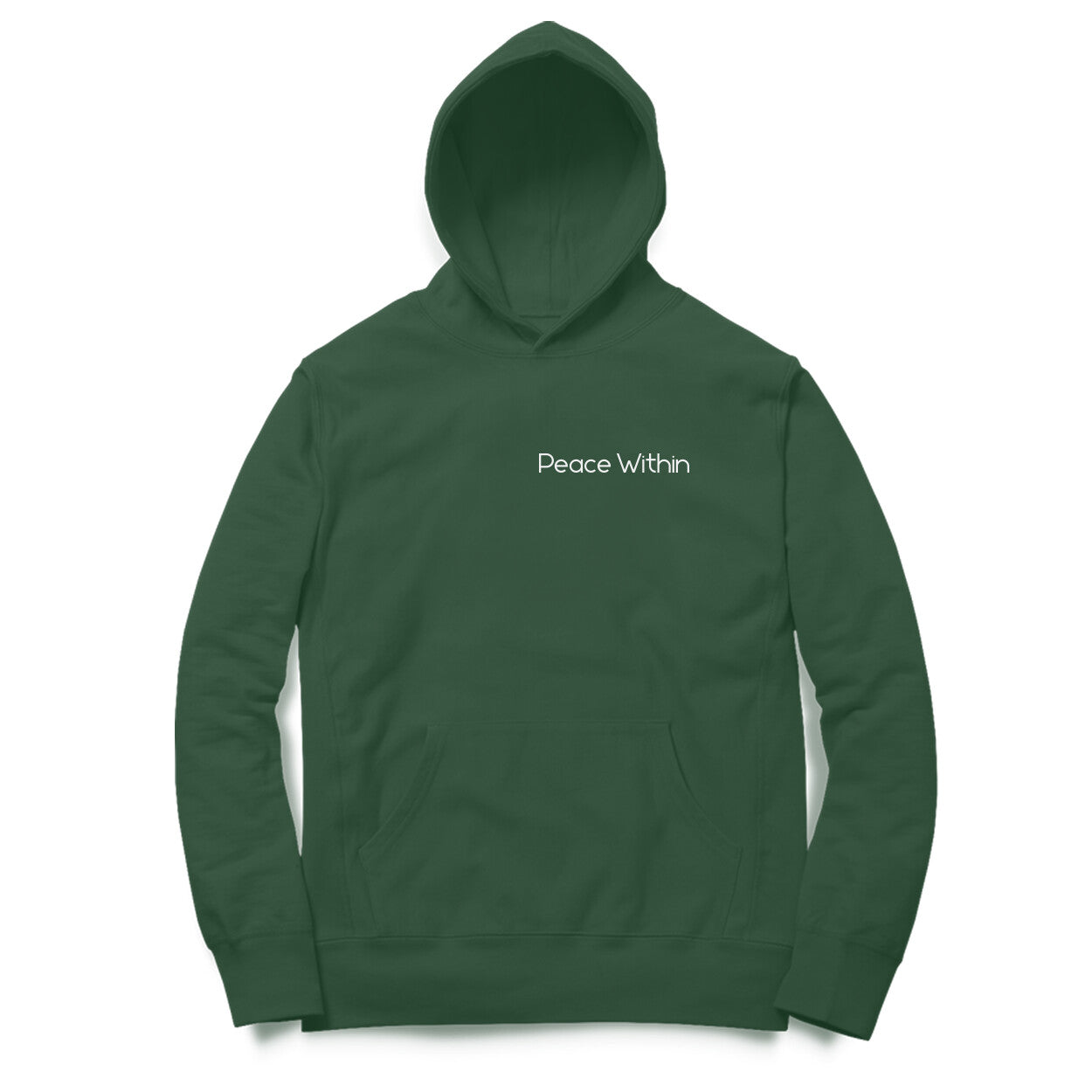 Front View Olive Green Peace Within Hoodie – calm design men’s hoodie