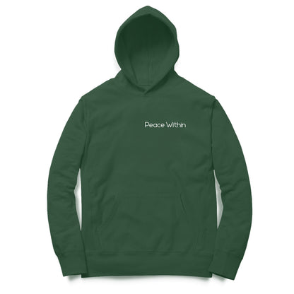 Front View Olive Green Peace Within Hoodie – calm design men’s hoodie