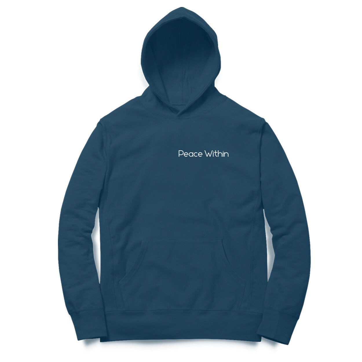 Front View Navy Blue Peace Within Hoodie – calm design men’s hoodie