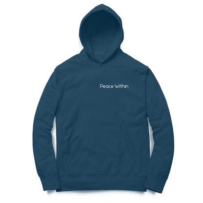 Front View Navy Blue Peace Within Hoodie – calm design men’s hoodie
