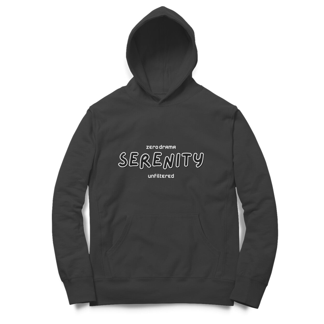 Front View Black Serenity Hoodie for men – premium cotton blend hoodie