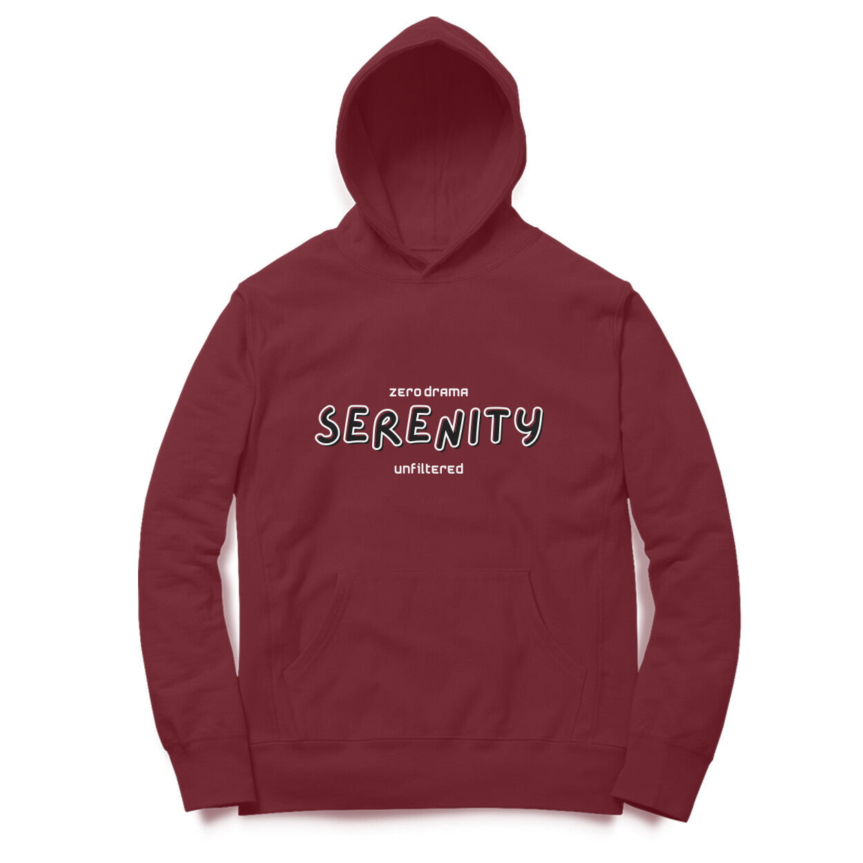 Front View Maroon Serenity Hoodie for men – premium cotton blend hoodie