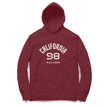 Front View Maroon California 98 black hoodie for men – ArtisianAura streetwear