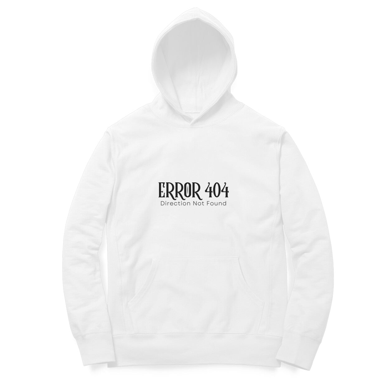 Front View of Error 404 Oversized Hoodie for men – White variant urban streetwear