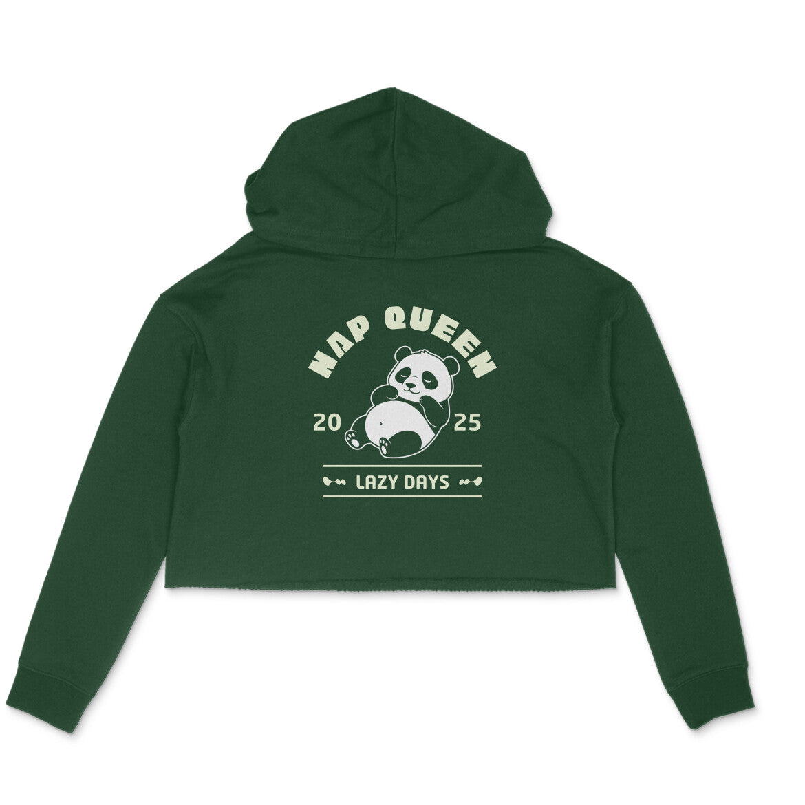 Front View Olive Green Nap Queen crop hoodie for women – streetwear graphic design