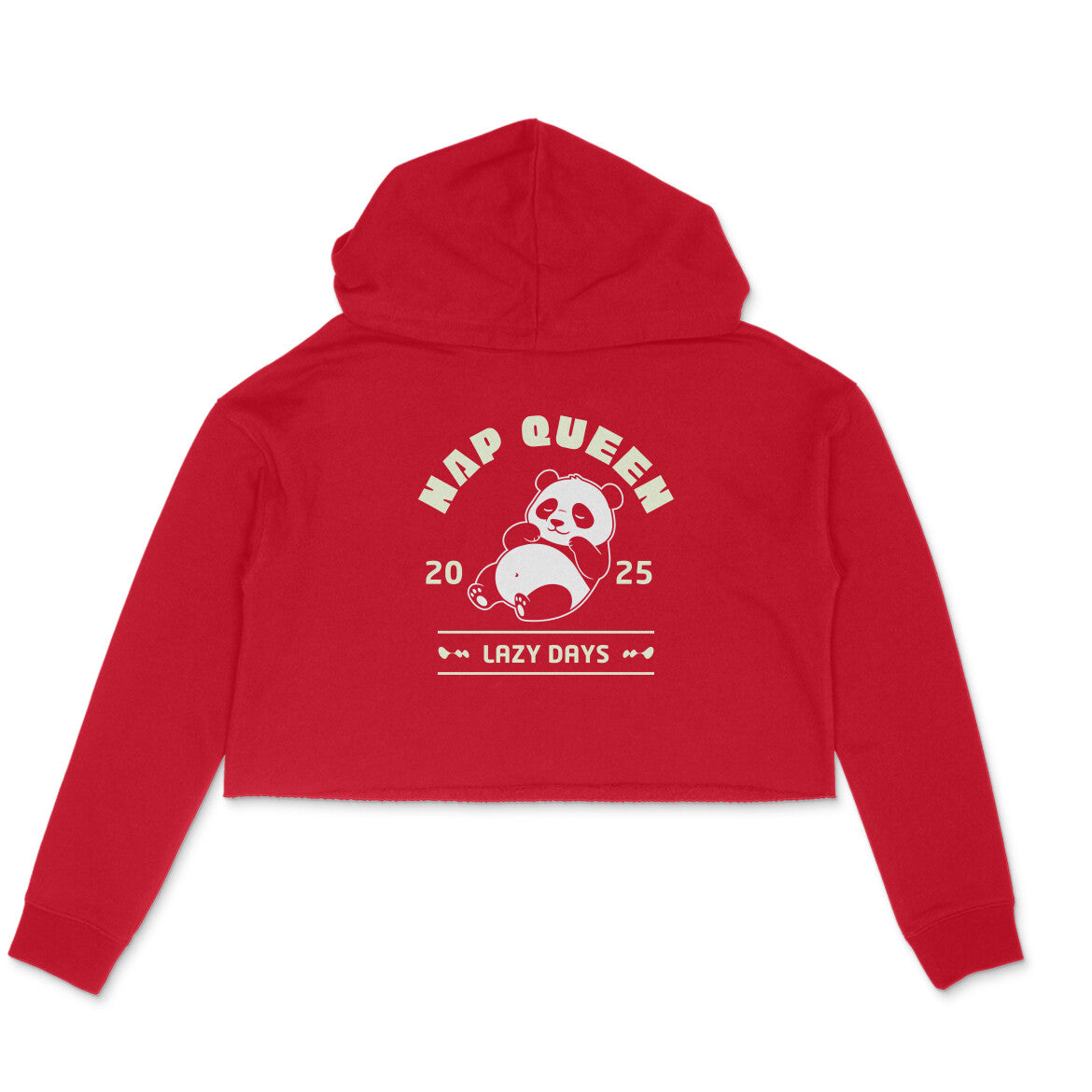 Front View Red Nap Queen crop hoodie for women – streetwear graphic design