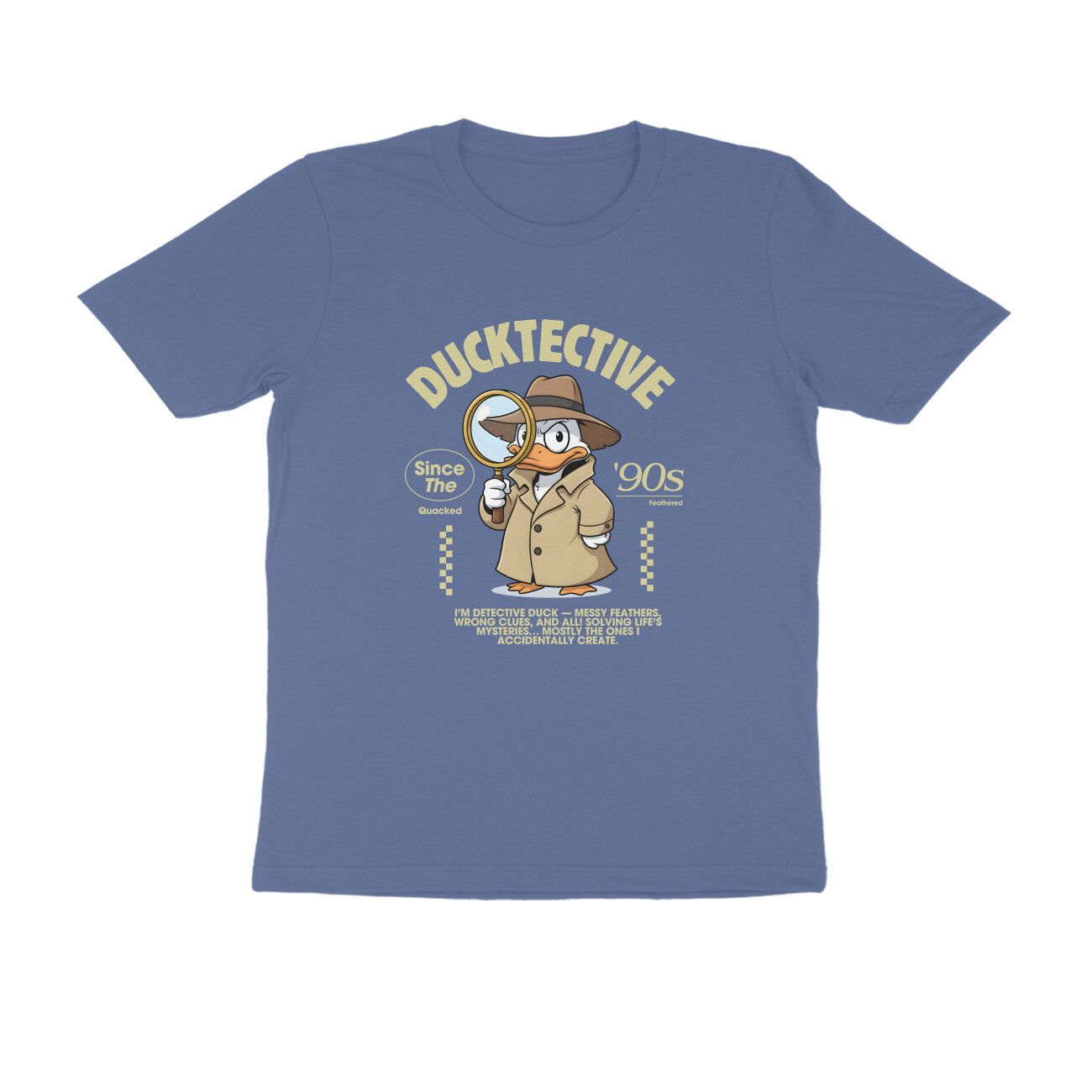 Smoke Blue Ducktective T-Shirt – detective duck artwork on cotton tee