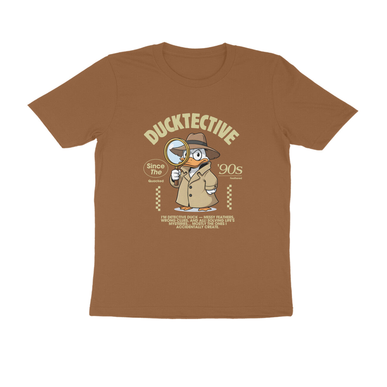 Choclate Brown Ducktective T-Shirt – detective duck artwork on cotton tee