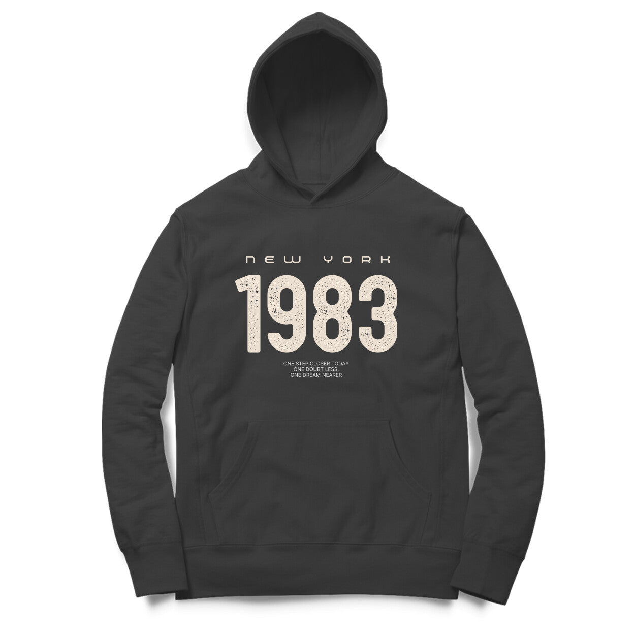 Front view Black New York 1983 Oversized Hoodie for Men – Streetwear Cotton Hoodie