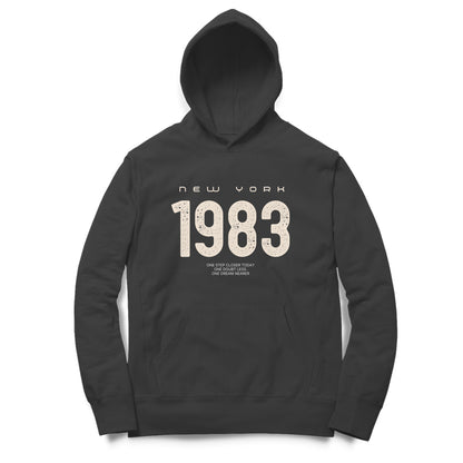 Front view Black New York 1983 Oversized Hoodie for Men – Streetwear Cotton Hoodie