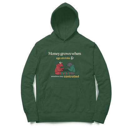 Artisianaura Money Grows When Ego Shrinks Hoodie Front View - Olive Green