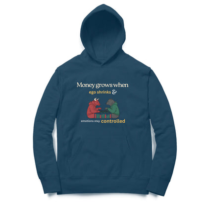 Artisianaura Money Grows When Ego Shrinks Hoodie Front View - Navy Blue