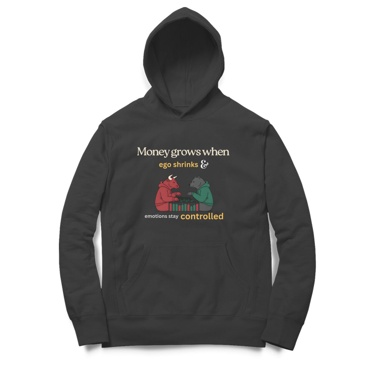 Artisianaura Money Grows When Ego Shrinks Hoodie Front View - Black