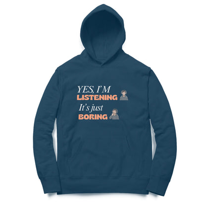 Artisianaura Yes I’m Listening Hoodie Front View - Navy Blue