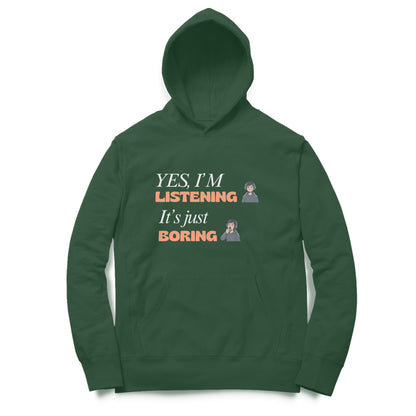 Artisianaura Yes I’m Listening Hoodie Front View - Olive Green