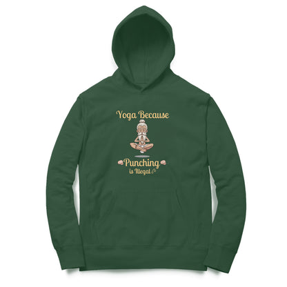 Artisianaura Yoga Because Punching Is Illegal Hoodie for Men Front View - Olive Green