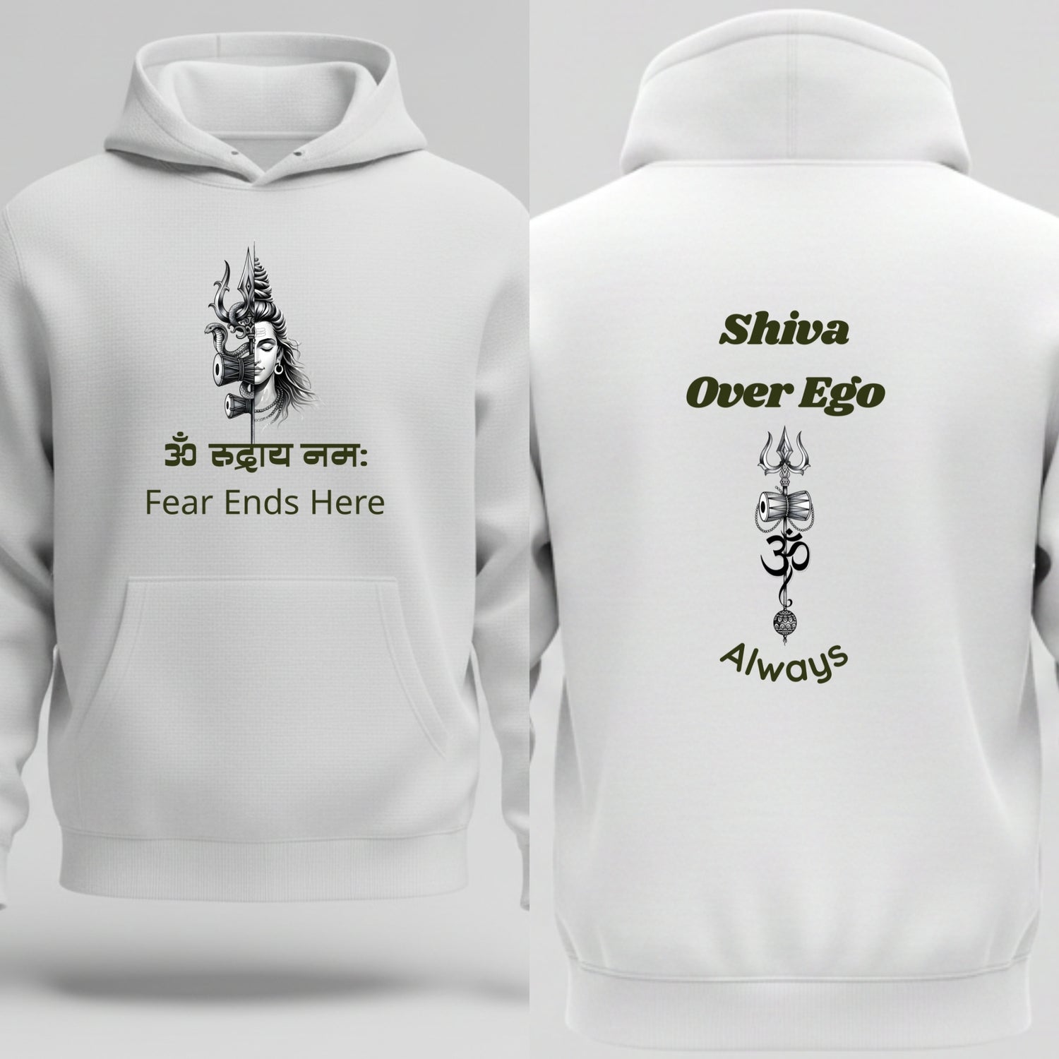 Artisianaura ॐ रुद्राय नमः hoodie Fear Ends Here white front view
